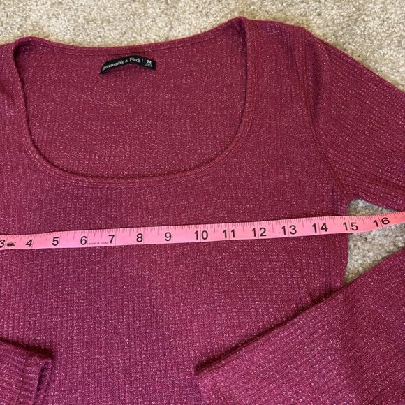 Abercrombie and Fitch Women's Medium Pink Sparkle Crop Top Long Sleeve - Picture 7 of 7